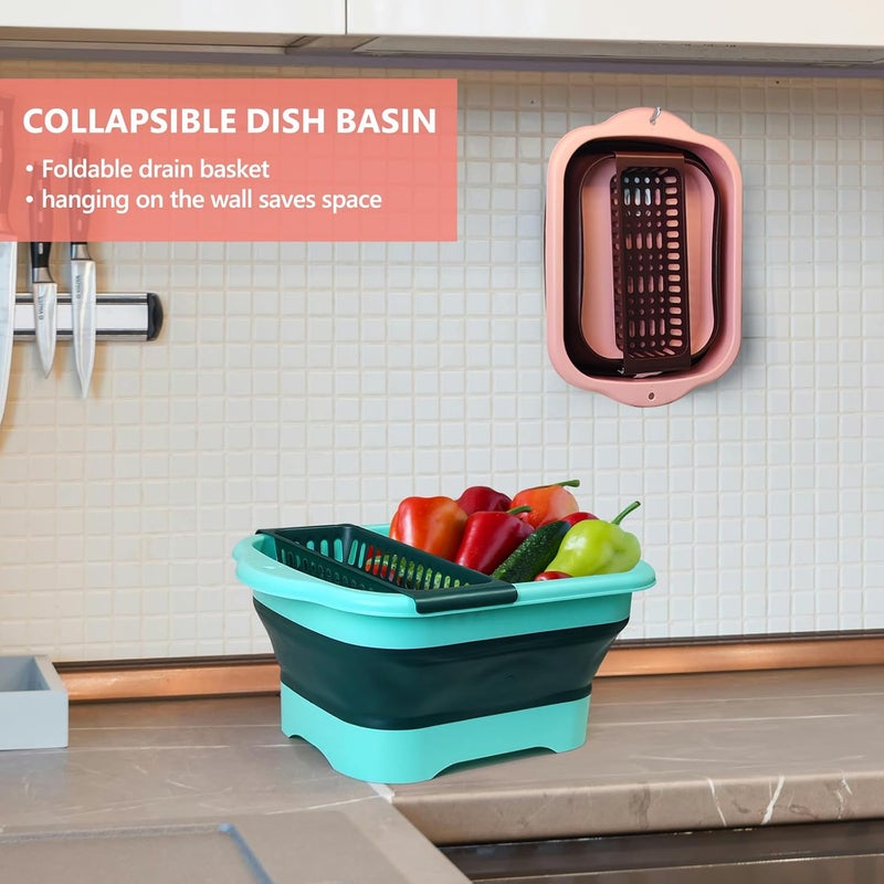 DAECHAO Collapsible Dish Basin with Drain Plug, 11L/2.91 Gallon Portable Bucket for Dish Pan and Vegetable, Space Saving Wash Basin for Station Campin/Camping/Rv/Kitchen(Pink) - Image 5